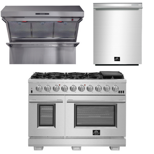 FORNO Appliance Package - 48 Inch Pro Gas Range, Wall Mount Range Hood, Dishwasher, AP-FFSGS6260-48-2
