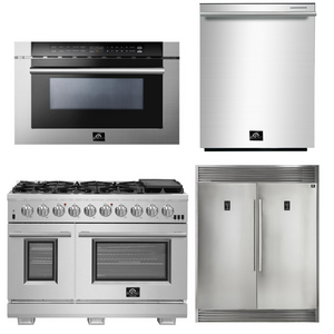 FORNO Appliance Package - 48 Inch Gas Burner/Electric Oven Pro Range, Refrigerator, Microwave Drawer, Dishwasher, AP-FFSGS6187-48-7