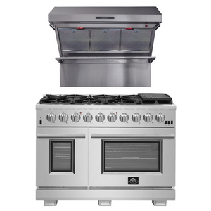 FORNO Appliance Package- 48 Inch Gas Burner/Electric Oven Pro Range, Wall Mount Range Hood, AP-FFSGS6187-48