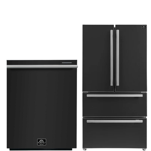 FORNO Espresso Package - 36" Refrigerator and Dishwasher in Black with Stainless Steel Handles