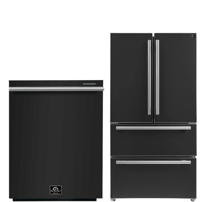 FORNO Espresso Package - 36" Refrigerator and Dishwasher in Black with Stainless Steel Handles
