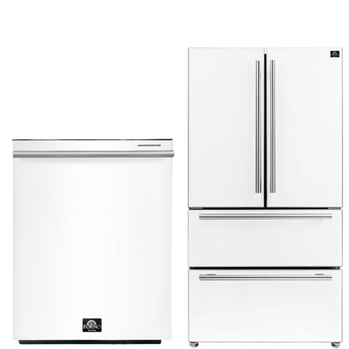 FORNO Espresso Package - 36" Refrigerator and Dishwasher in White with Stainless Steel Handles