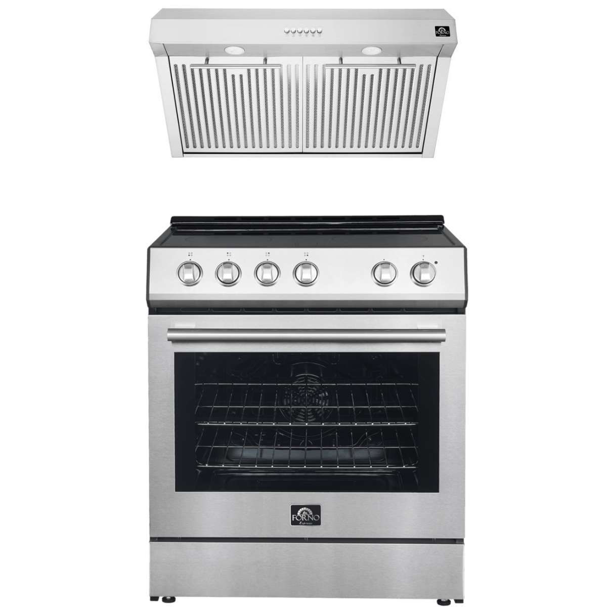 FORNO Espresso Package - 30" Electric Range and Range Hood in Stainless Steel, FBDL-002-01US