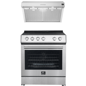 FORNO Espresso Package - 30" Electric Range and Range Hood in Stainless Steel, FBDL-002-01US
