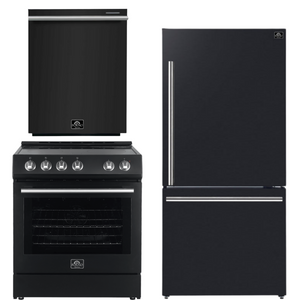 FORNO Espresso Package - 30" Electric Range, Refrigerator and Dishwasher in Black with Stainless Steel Handles