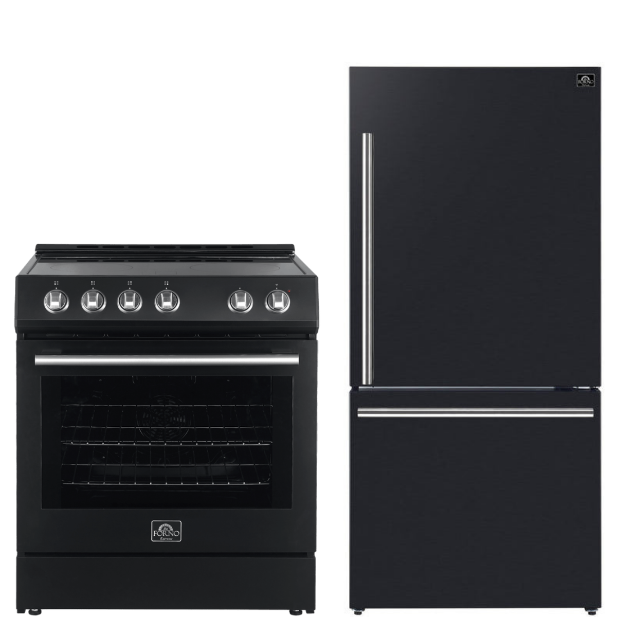 FORNO Espresso Package - 30" Electric Range and Refrigerator in Black with Stainless Steel Handles, FBDL-003-02US