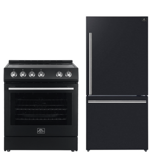 FORNO Espresso Package - 30" Electric Range and Refrigerator in Black with Stainless Steel Handles, FBDL-003-02US