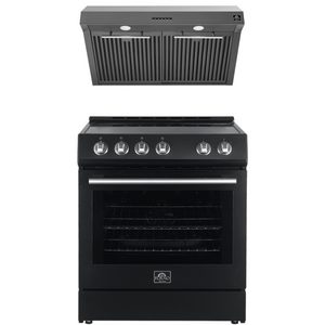 FORNO Espresso Package - 30" Electric Range and Range Hood in Black with Stainless Steel Handles, FBDL-002-02US