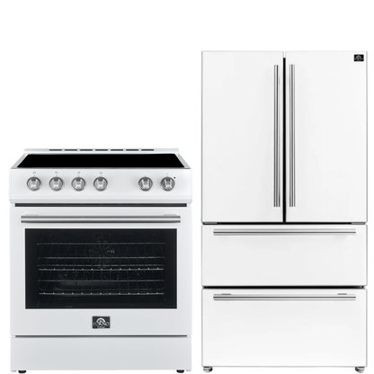 FORNO Espresso Package - 30" Electric Range and Refrigerator in White with Stainless Steel Handles
