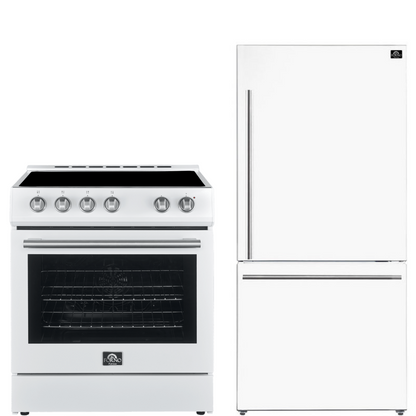 FORNO Espresso Package - 30" Electric Range and Refrigerator in White with Stainless Steel Handles, FBDL-003-03US