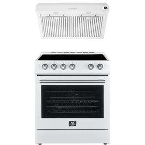 FORNO Espresso Package - 30" Electric Range and Range Hood in White with Stainless Steel Handles, FBDL-002-03US