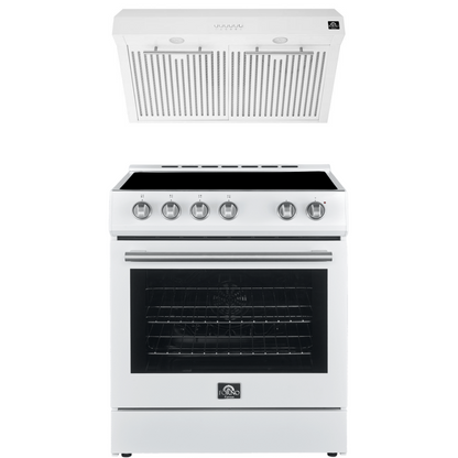 FORNO Espresso Package - 30" Electric Range and Range Hood in White with Stainless Steel Handles, FBDL-002-03US
