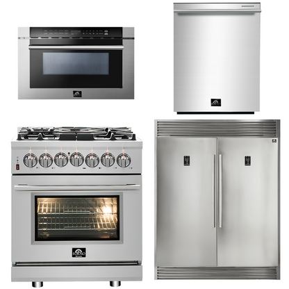 FORNO Appliance Package - 30" Dual Fuel Range, 60" Refrigerator, Dishwasher, Microwave Drawer, AP-FFSGS6125-30-W-7