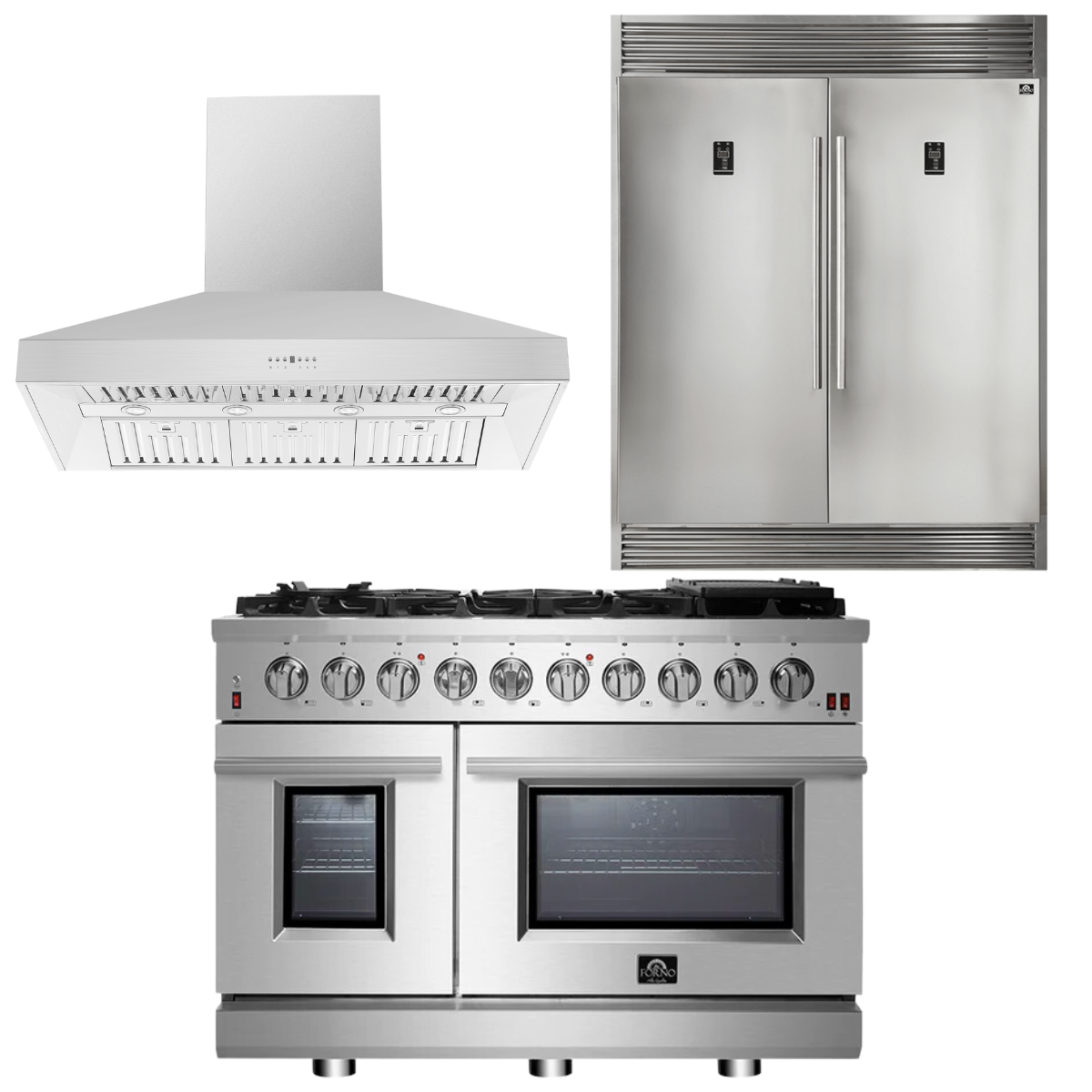 FORNO Appliance Package - 48" Gas Range, Range Hood, 60" Refrigerator, AP-FFSGS6239-48-6