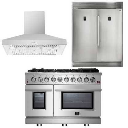 FORNO Appliance Package - 48" Gas Range, Range Hood, 60" Refrigerator, AP-FFSGS6239-48-6