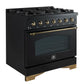 FORNO Antico 36" 4.5 cu. ft. Gas Range with 6 Sealed Burners in Black with Antique Brass Accents, FFSGS6219-36BLK