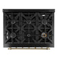 FORNO Antico 36" 4.5 cu. ft. Dual Fuel Range with 6 Sealed Burners in Black with Antique Brass Accents, FFSGS6113-36BLK