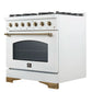 FORNO Antico 36" 4.5 cu. ft. Dual Fuel Range with 6 Sealed Burners in White with Antique Brass Accents, FFSGS6113-36WHT
