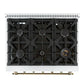 FORNO Antico 36" 4.5 cu. ft. Gas Range with 6 Sealed Burners in White with Antique Brass Accents, FFSGS6219-36WHT