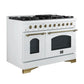 FORNO Antico 48" 5.5 cu. ft. Dual Fuel Range with 8 Sealed Burners and Griddle in White with Antique Brass Accents, FFSGS6113-48WHT