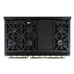 FORNO Antico 48" 5.5 cu. ft. Dual Fuel Range with 8 Sealed Burners and Griddle in Black with Antique Brass Accents, FFSGS6113-48BLK