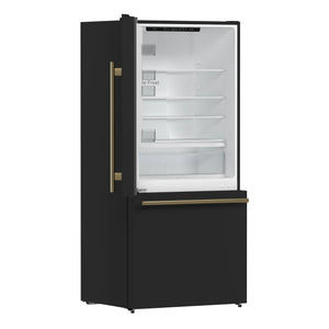 FORNO Espresso Milano 62" 34.4 cu. ft. Side-By-Side Refrigerator with Ice Maker in Black with Antique Brass Accents, FFFFD1787-60BLK