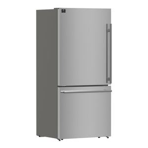 FORNO Espresso Milano 31" 17.2 cu. ft. Left Swing Refrigerator and Bottom Freezer with Ice Maker in Stainless Steel and Stainless Steel Handles, FFFFD1786-31S