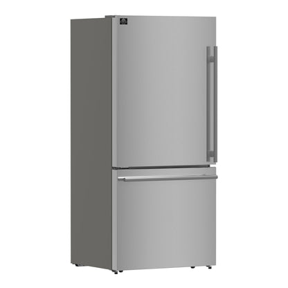 FORNO Espresso Milano 31" 17.2 cu. ft. Left Swing Refrigerator and Bottom Freezer with Ice Maker in Stainless Steel and Stainless Steel Handles, FFFFD1786-31S