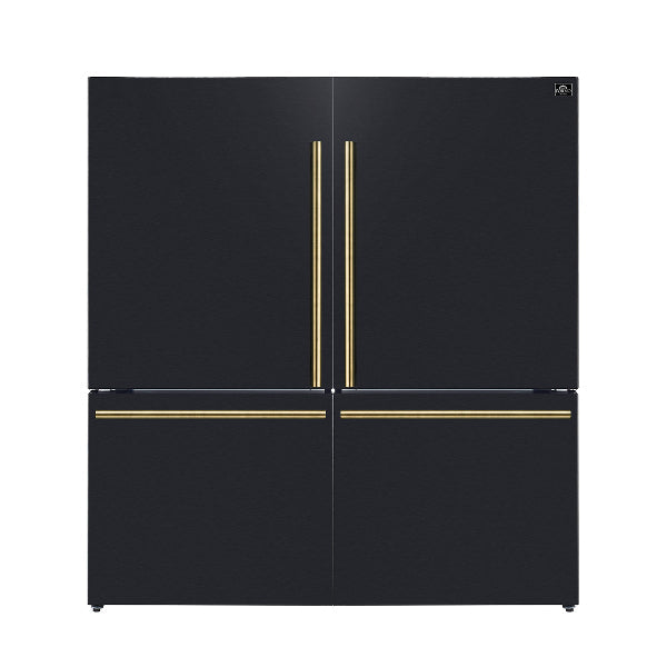 FORNO Espresso Milano 62" 34.4 cu. ft. Side-By-Side Refrigerator with Ice Maker in Black with Antique Brass Accents, FFFFD1787-60BLK