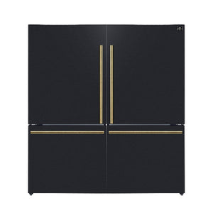FORNO Espresso Milano 62" 34.4 cu. ft. Side-By-Side Refrigerator with Ice Maker in Black with Antique Brass Accents, FFFFD1787-60BLK