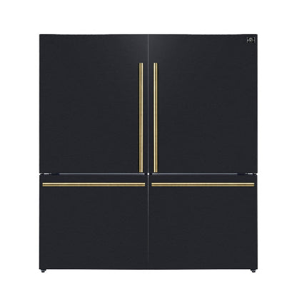 FORNO Espresso Milano 62" 34.4 cu. ft. Side-By-Side Refrigerator with Ice Maker in Black with Antique Brass Accents, FFFFD1787-60BLK