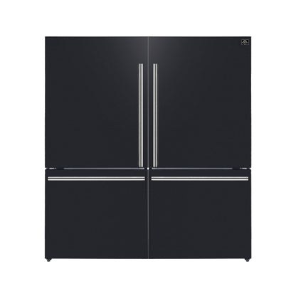 FORNO Espresso Milano 62" 34.4 cu. ft. Side-By-Side Refrigerator with Ice Maker in Black with Stainless Steel Accents, FFFFD1787-60BLK