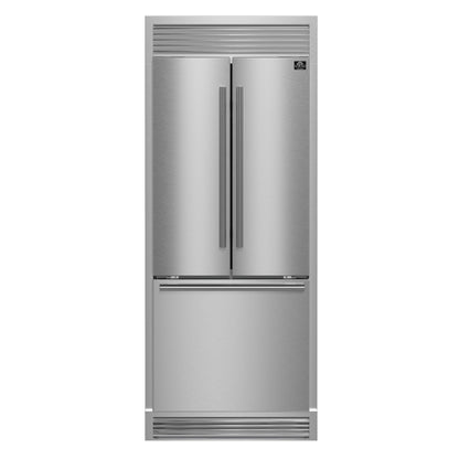 FORNO Gallipoli 34" 17.5 cu. ft. French Door Built-In Refrigerator in Stainless Steel with Ice Maker and Grill Trim Kit, FFFFD1974-35SG