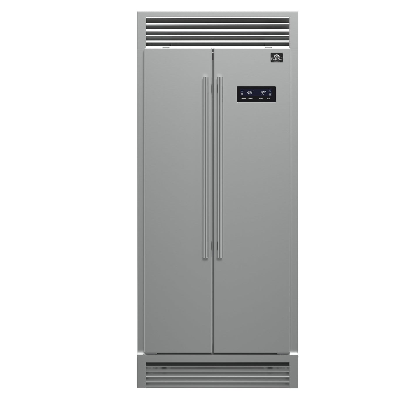 FORNO Salerno 37" 15.6 cu. ft. Side-by-Side Built-In Refrigerator in Stainless Steel and Grill Trim Kit, FFRBI1805-37SG