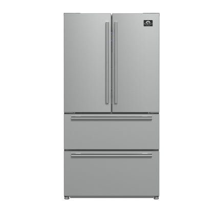 FORNO Moena 36" 19.2 cu. ft. Counter Depth Refrigerator with Ice Maker in Stainless Steel, FFRBI1820-36SB