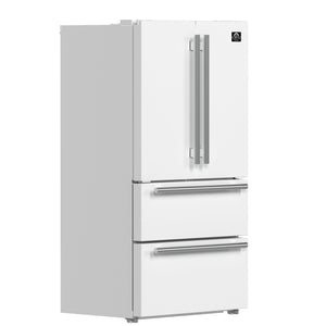 FORNO Espresso Moena 36" 19.2 cu. ft. Counter Depth Refrigerator with Ice Maker in White with Stainless Steel Handles, FFRBI1820-36WHT