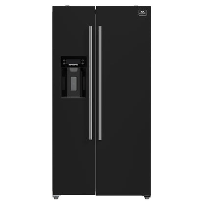 FORNO Espresso Salerno 36" 20 cu. ft. Side-By-Side Refrigerator with Water and Ice Dispenser in Black with Stainless Steel Handles