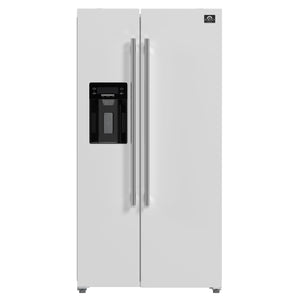 FORNO Espresso Salerno 36" 20 cu. ft. Side-By-Side Refrigerator with Water and Ice Dispenser in White with Stainless Steel Handles