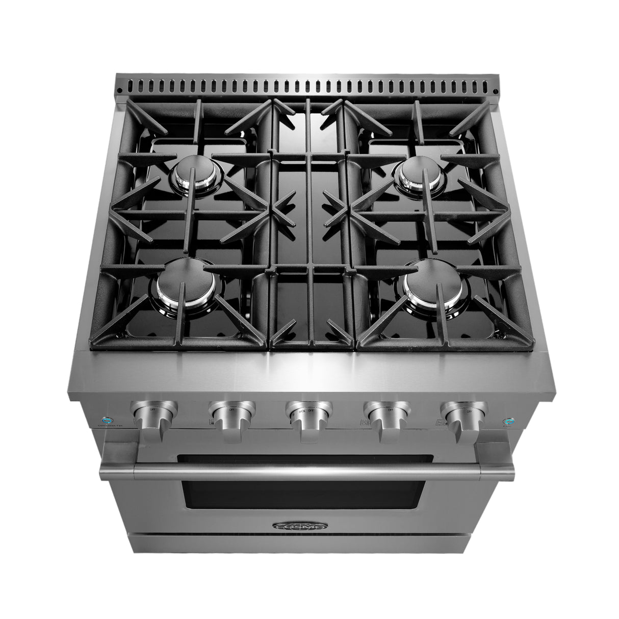 Cosmo Commercial-Style 30" 3.5 cu. ft. Gas Range with 4 Burners and Heavy Duty Cast Iron Grates in Stainless Steel