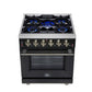 FORNO Massimo 30" 4.32 cu. ft. Freestanding Gas Range with 5 Sealed Burners, Air Fryer Kit, Wok Support & Griddle in Black with Antique Brass Accents, FFSGS6239-30BLK