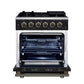 FORNO Massimo 30" 4.32 cu. ft. Freestanding Gas Range with 5 Sealed Burners, Air Fryer Kit, Wok Support & Griddle in Black with Antique Brass Accents, FFSGS6239-30BLK