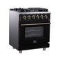 FORNO Massimo 30" 4.32 cu. ft. Freestanding Gas Range with 5 Sealed Burners, Air Fryer Kit, Wok Support & Griddle in Black with Antique Brass Accents, FFSGS6239-30BLK