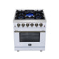FORNO Massimo 30" 4.32 cu. ft. Freestanding Gas Range with 5 Sealed Burners, Air Fryer Kit, Wok Support & Griddle in White with Antique Brass Accents, FFSGS6239-30WHT
