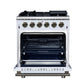 FORNO Massimo 30" 4.32 cu. ft. Freestanding Gas Range with 5 Sealed Burners, Air Fryer Kit, Wok Support & Griddle in White with Antique Brass Accents, FFSGS6239-30WHT