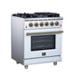 FORNO Massimo 30" 4.32 cu. ft. Freestanding Gas Range with 5 Sealed Burners, Air Fryer Kit, Wok Support & Griddle in White with Antique Brass Accents, FFSGS6239-30WHT