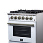 FORNO Massimo 30" 4.32 cu. ft. Freestanding Gas Range with 5 Sealed Burners, Air Fryer Kit, Wok Support & Griddle in White with Antique Brass Accents, FFSGS6239-30WHT