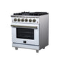FORNO Massimo 30" 4.32 cu. ft. Freestanding Gas Range with 5 Sealed Burners, Air Fryer Kit, Wok Support & Griddle in White with Antique Brass Accents, FFSGS6239-30WHT