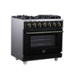 FORNO Massimo 36" 5.36 cu. ft. Freestanding Gas Range with 6 Sealed Burners, Air Fryer Kit, Wok Support & Griddle in Black with Antique Brass Accents, FFSGS6239-36BLK
