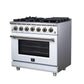 FORNO Massimo 36" 5.36 cu. ft. Freestanding Gas Range with 6 Sealed Burners, Air Fryer Kit, Wok Support & Griddle in White with Antique Brass Accents, FFSGS6239-36WHT