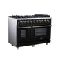 FORNO Massimo 48" 6.58 cu. ft. Freestanding Gas Range with 8 Sealed Burners, Air Fryer Kit, Wok Support & Griddle in Black with Antique Brass Accents, FFSGS6239-48BLK